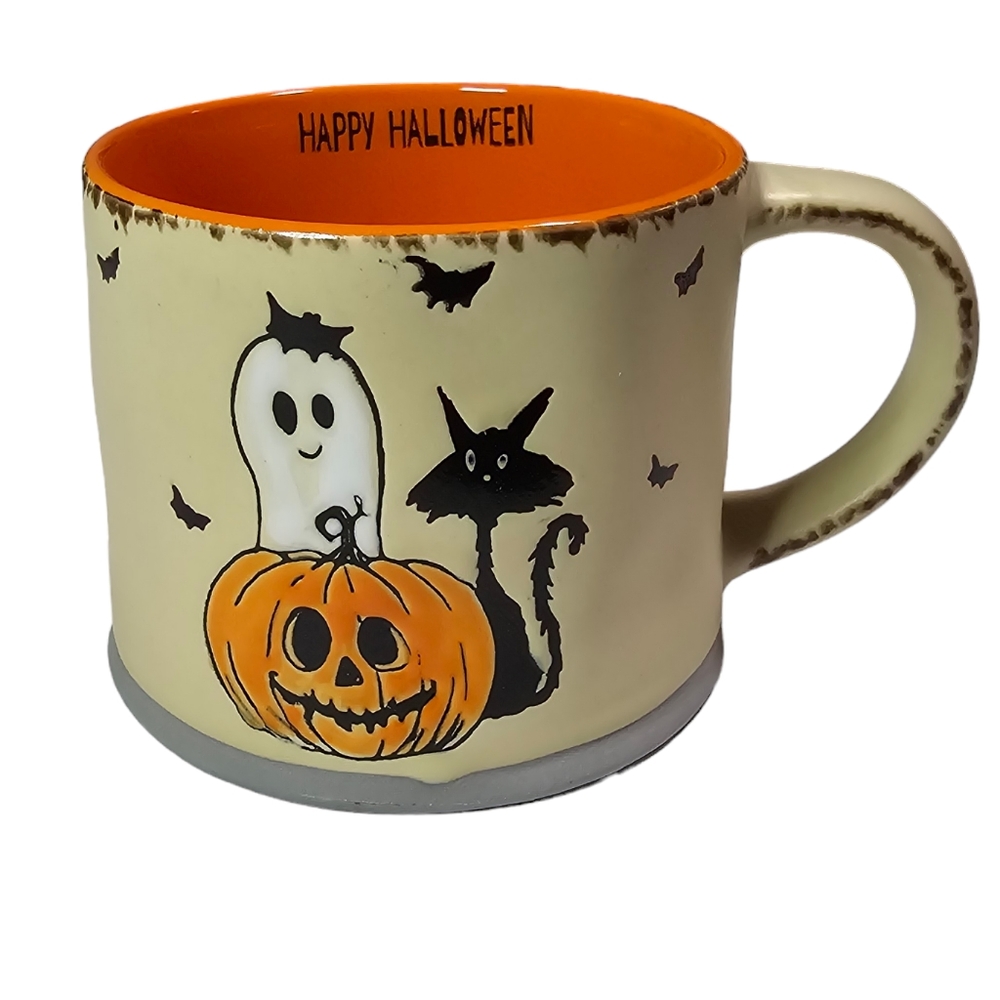 Halloween Mug with Pumpkin, Ghost and Black Cat pre owned condition